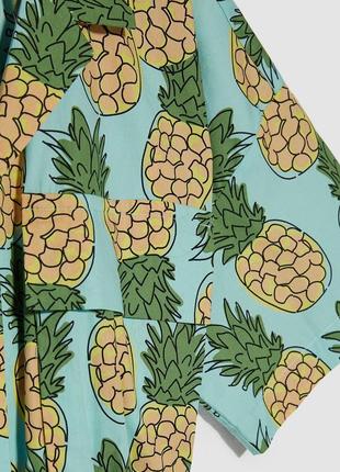 Хлопковая рубашка с ананасами от zara, топ, кроп, топик8 фото