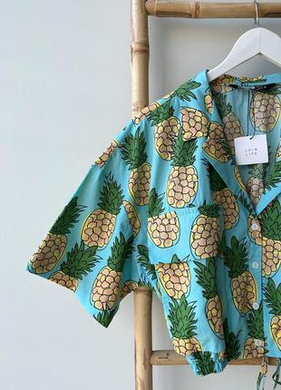 Хлопковая рубашка с ананасами от zara, топ, кроп, топик2 фото
