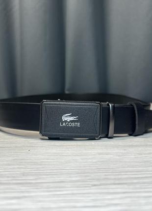 Ремень черный кожаный мужской в стиле lacoste ремень автомат лакоста натуральная кожа1 фото