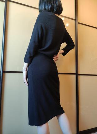 Платье теплое черное миди в рубчик yrrastyll7 фото