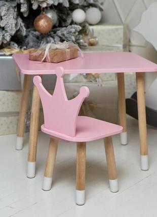 Розовый прямоугольный столик и стульчик детский корона. розовый детский столик10 фото
