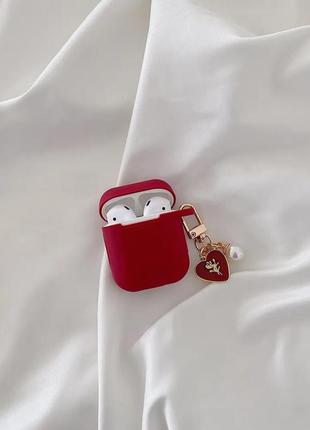 Винно-красный силиконовый чехол для наушников, для apple airpods 12 pro 3, симпатичный для bluetooth гарнитуры, брелок, жемчуг3 фото