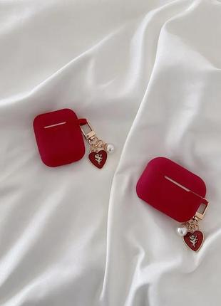 Винно-червоний силіконовий чохол для навушників, для apple airpods 12 pro 3, симпатичний для bluetooth гарнітури, брелок, перли, перли