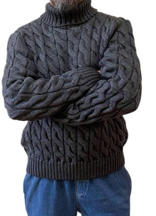Вязаный теплый мужской свитер бежевого цвета с круглым вырезом размеры от l-xl до 3xl италия