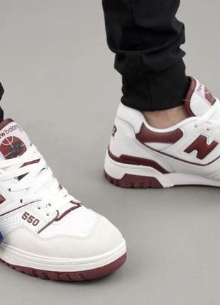 Кросівки жіночі,чоловічі new balance 550 white burgundy(нью беланс білі с червоним)(37-40)4 фото