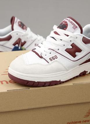 Кросівки жіночі,чоловічі new balance 550 white burgundy(нью беланс білі с червоним)(37-40)1 фото