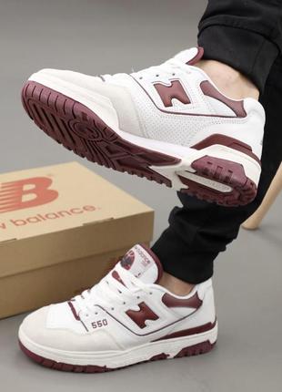 Кросівки жіночі,чоловічі new balance 550 white burgundy(нью беланс білі с червоним)(37-40)9 фото