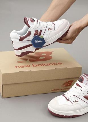 Кросівки жіночі,чоловічі new balance 550 white burgundy(нью беланс білі с червоним)(37-40)7 фото