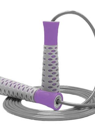 Скакалка тренировочная спортивная для фитнеса powerplay 4206 jump rope pro+ серо-фиолетовая (2,75m.) ve-334 фото