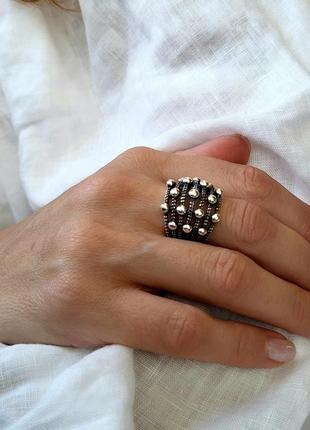 Кольцо серебряное женское колечко без камней широкое сорбет черненое серебро 925 17.5 размер 10133 7.25г2 фото
