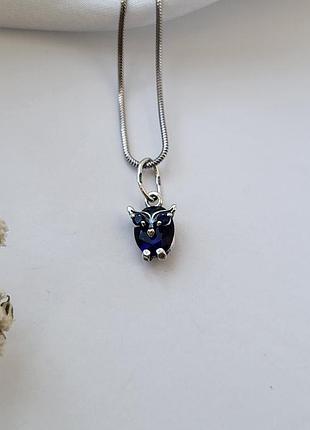 Серебряная подвеска подвес филин с синими камнями черненное серебро 925 пробы 3840 1.23г