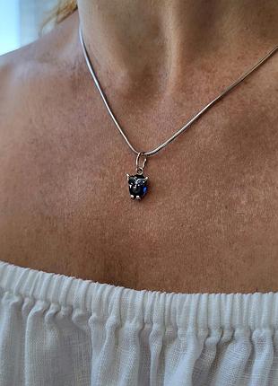 Серебряная подвеска подвес филин с синими камнями черненное серебро 925 пробы 3840 1.23г