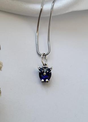 Серебряная подвеска подвес филин с синими камнями черненное серебро 925 пробы 3840 1.23г
