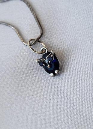 Серебряная подвеска подвес филин с синими камнями черненное серебро 925 пробы 3840 1.23г
