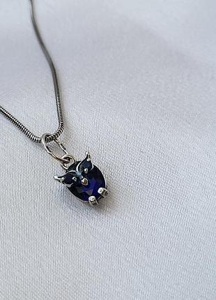 Серебряная подвеска подвес филин с синими камнями черненное серебро 925 пробы 3840 1.23г