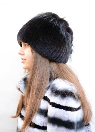 Женская зимняя меховая шапка из кролика петли4 фото