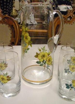 Набор кувшин стаканы 6 шт хрусталь богемия чехословакия №800(а)4 фото