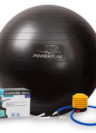 М'яч фітбол спортивний тренувальний для фітнесу powerplay 4001 ø65 cm gymball  чорний + помпа ve-33