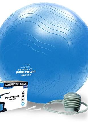 М'яч фітбол спортивний тренувальний для фітнесу укріплений powerplay 4000 ø65 cm premium синій + помпа ve-33
