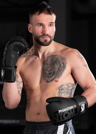Боксерские перчатки спортивные тренировочные для бокса phantom black 10 унций (капа в подарок) ve-336 фото