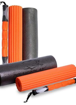 Ролик массажный спортивный тренировочный (роллер) набор 3в1 powerplay 4022 therapy roller черно-оранжевый