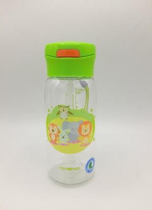 Пляшка спортивна для води пластикова casno 400 мл kxn-1195 зелена (малята-звірята) з соломинкою ve-33