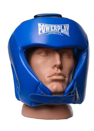 Боксерський шолом турнірний тренувальний спортивний для бокса powerplay синій m ku-221 фото