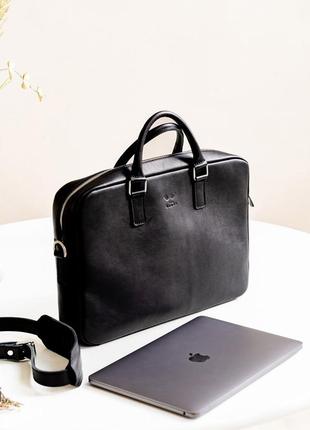 Сумка ділова шкіряна чорна briefcase3 фото