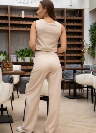 Бежеві брюки зі стрілками прямі класичні брюки з кишенями жіночі штани класичні4 фото