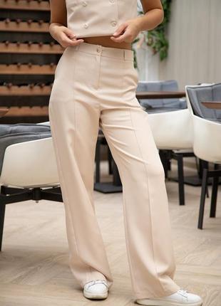 Бежеві брюки зі стрілками прямі класичні брюки з кишенями жіночі штани класичні1 фото