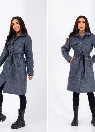 Женская куртка длинная пальто деми на силиконе без капюшона весна осень