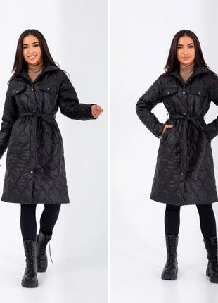 Женская куртка длинная пальто деми на силиконе без капюшона весна осень