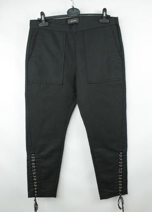Дизайнерские брюки брюки брюки isabel marant black cotton/linen canvas pants with leather trim1 фото