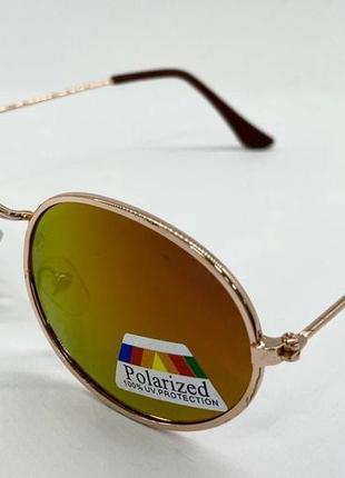Дитячі сонцезахисні окуляри овальні лінзи дзеркальні з поляризацією в тонкій металевій оправі помаранчевий