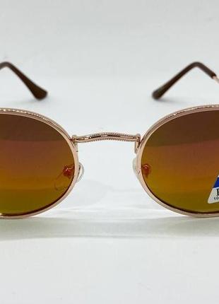 Дитячі сонцезахисні окуляри овальні лінзи дзеркальні з поляризацією в тонкій металевій оправі помаранчевий4 фото