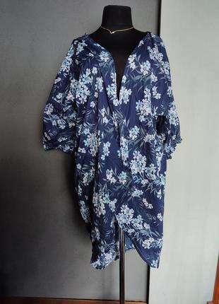Легкий халат- кардиган синий в цветы батал1 фото