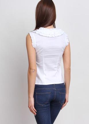 Белая женская блузка с рюшами, без рукавов р722 фото
