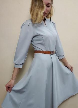 Сіре офісне плаття з рукавом три чверті п2303 фото