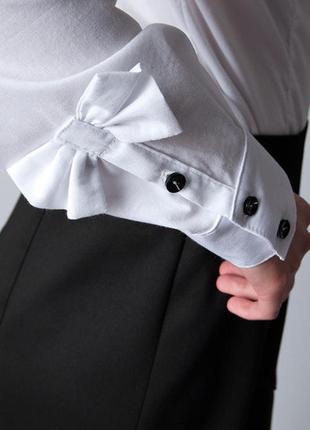Блуза біла, довгий рукав, з бантиками р1064 фото