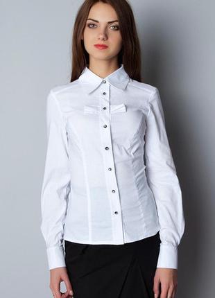 Блуза біла, довгий рукав, з бантиками р1061 фото