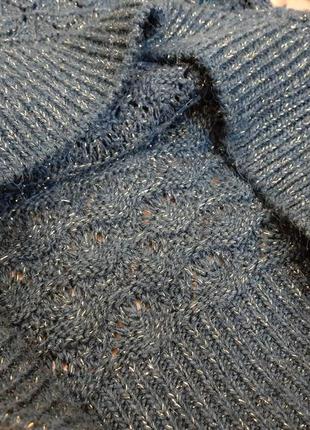 Свитер воротником 🦋 ажурная вязка шерсть темно-синий ажурная кофточка оъемный воротник10 фото