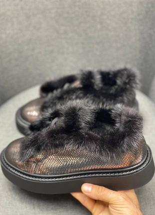 Блестящие серые под бронзу ботинки кеды на массивной подошве из натуральной кожи2 фото