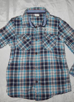 Рубашка байковая модная в клетку на мальчика 6-7 лет 122см