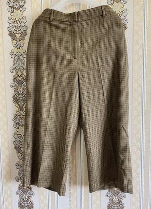 Стильные большие укороченные штаны, коричневые полушерстяные широкие брюки1 фото