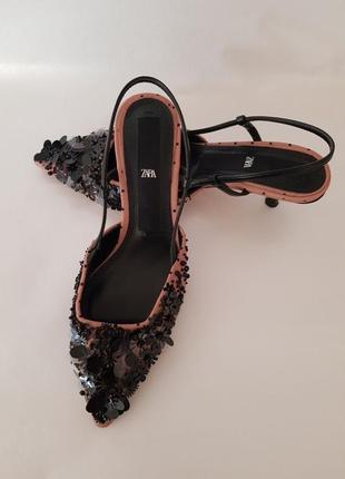 Мюлі слінгбеки з паєтками kitten heel