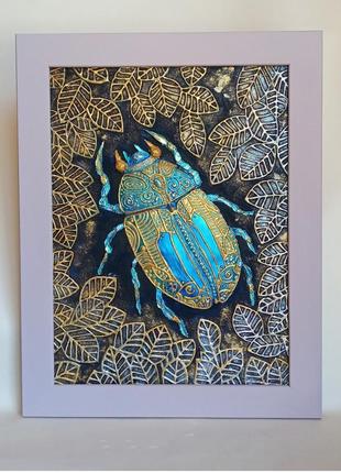 Об'ємна текстурна картина "жук скарабей" авторська робота