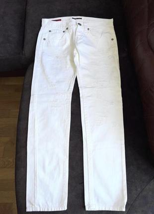 Джинсы брюки guess jeans premium оригинальные белые с потертостями