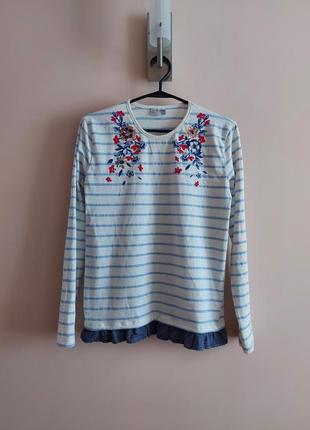 Кофта в полоску вышивка пойетки хлопок, на 12-13 лет