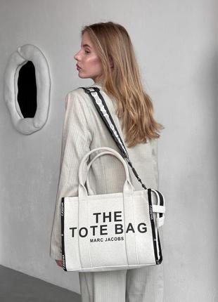 Женская сумка текстиль светлая marc jacobs tote bag8 фото