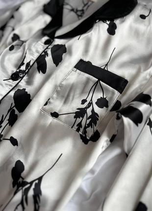 Піжама двійка: сорочка на ґудзиках + штани з шовку принт квіти9 фото